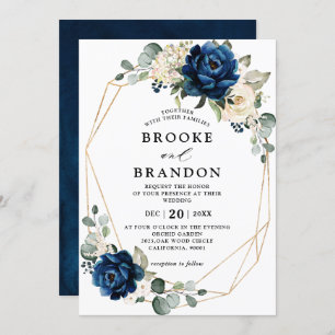 Navy Gold White Champagne Ivory Geometric Wedding Invitation