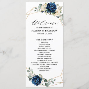 Navy Gold White Champagne Ivory Geometric Wedding Programme