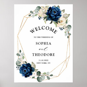 Navy Gold White Champagne Ivory  Wedding Welcome Poster