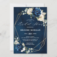 Navy Gold White Ivory Geometric Bridal Shower Invi