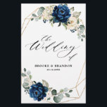 Navy Gold White Ivory Geometric Wedding Program<br><div class="desc">Dark navy blue floral wedding program featuring elegant bouquet of navy blue, royal blue , white , gold, champagne ivory, blush colour rose , hydrangea, ranunculus, peony, flower buds and sage green eucalyptus leaves and elegant watercolor with round glitter geometric neutral frame. Please contact me for any help in customisation...</div>