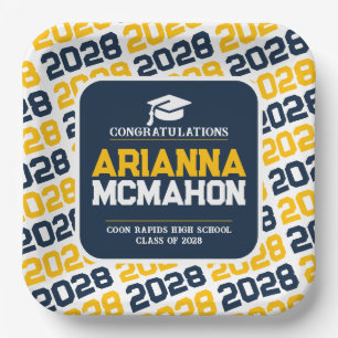 Navy, Gold & White Personalised Graduation Pape Paper Plate