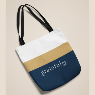 Navy Gold White Striped Positive Affirmation Tote Bag
