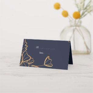 Navy & golden floral place card