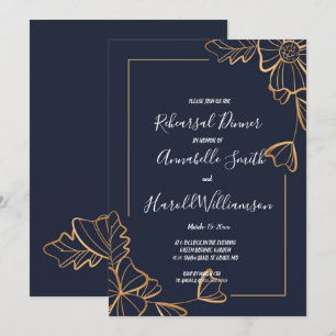 Navy & golden floral  Rehearsal Dinner Invitation