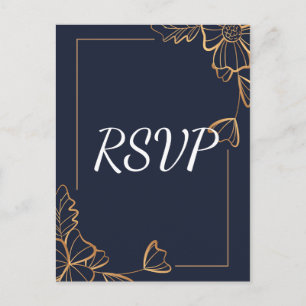 Navy & golden floral  RSVP Invitation Postcard