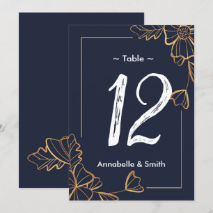 Navy & golden floral table number