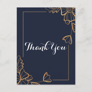 Navy & golden floral Thank you Postcard