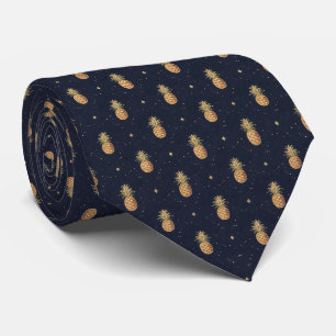 Navy Golden Pineapple Tropical Pattern Tie