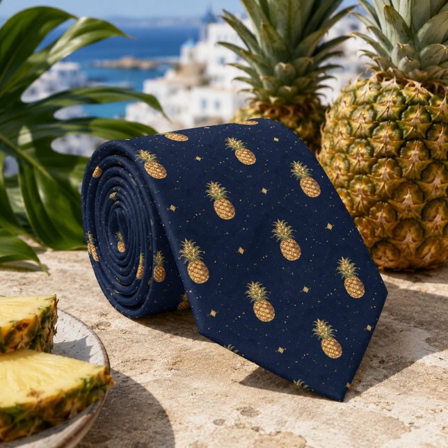 Navy Golden Pineapple Tropical Pattern Tie (Creator Uploaded)