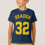 Navy & Golden Yellow Kids | Sports Jersey Design T-Shirt<br><div class="desc">Navy & Golden Yellow Kids | Sports Jersey Design • Kids T-Shirt</div>
