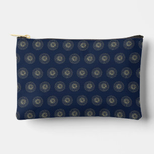 Navy   Golden Zinnia Flower Medallions Accessory Pouch