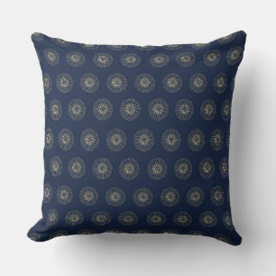Navy   Golden Zinnia Flower Medallions Cushion