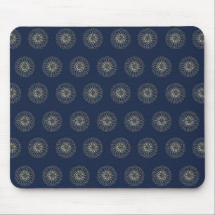 Navy Golden Zinnia Flower Medallions Mouse Pad
