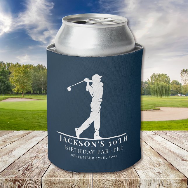 Navy Golf Themed Birthday Par-tee  Can Cooler (Creator Uploaded)