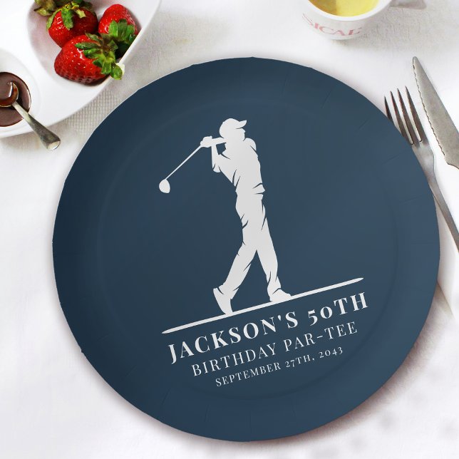 Navy Golf Themed Birthday Par-tee  Paper Plate (Creator Uploaded)