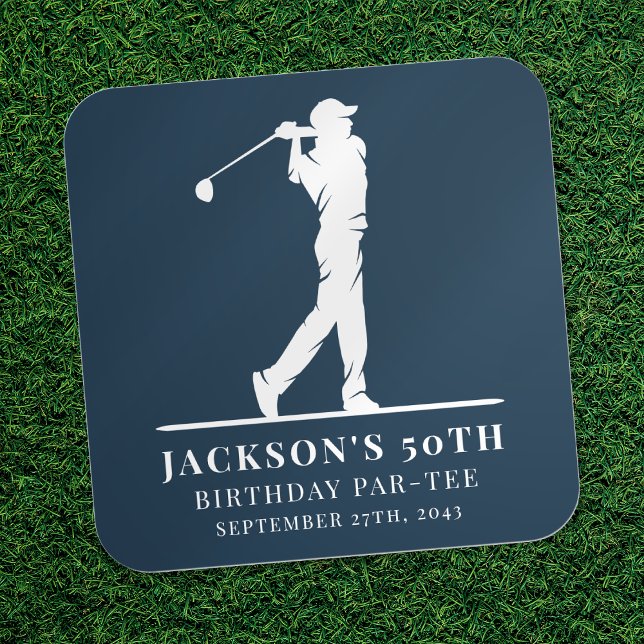 Navy Golf Themed Birthday Par-tee  Square Sticker (Creator Uploaded)