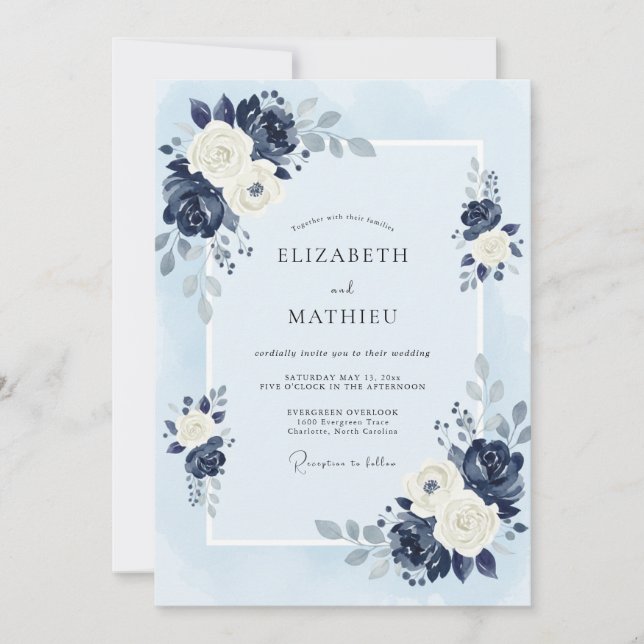 Navy Graceful Winter Wedding Invitation (Front)