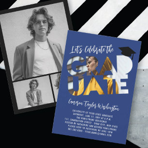 Navy Graduate Cutout Photo Modern Graduation Party Invitation