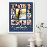 Navy Graduate K–12 Photo Collage Script Real Gold Foil Prints<br><div class="desc">Be proud, rejoice and showcase this milestone of your favourite grad. Create this girly, stunning, simple, modern, personalised high school graduation K – 12 photo collage poster for a keepsake you’ll always treasure. A fun, playful visual of real gold foil script handwriting and cute, real gold playful hearts, along with...</div>