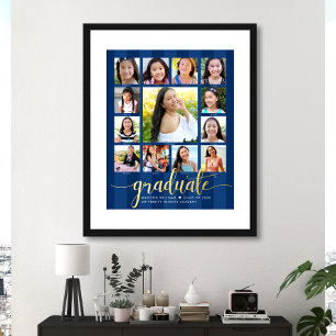 Navy Graduate K–12 Script Photo Collage Real Gold Foil Prints