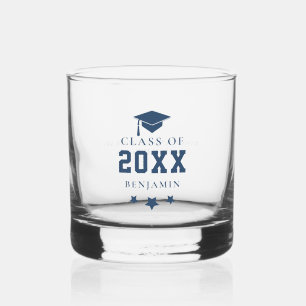 Navy Graduation Cap Stars Personalised Grad Gift Whiskey Glass