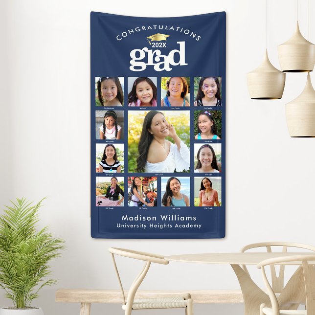 Navy Graduation K–12 Photo Collage Bold Modern Banner (Creator Uploaded)