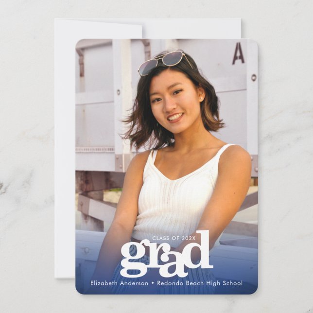 Navy graduation photo bold modern typography announcement (Front)