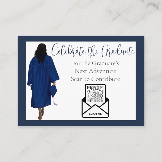 Navy Graduation QR Code Insert Card | Fund Grad (Front)