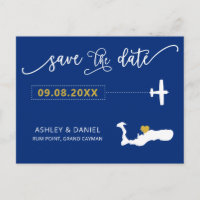 Navy Grand Cayman Wedding Save the Date Map