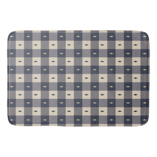 Navy Gray Checkerboard Diamond Pattern Bath Mat