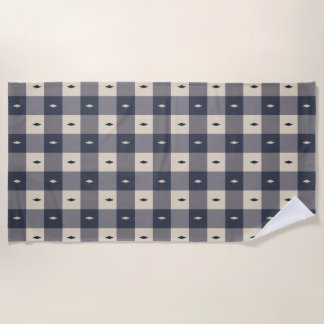 Navy Gray Checkerboard Diamond Pattern Beach Towel