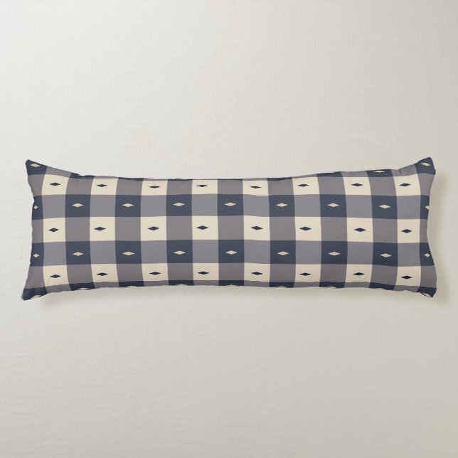 Navy Gray Checkerboard Diamond Pattern Body Cushion (Front)