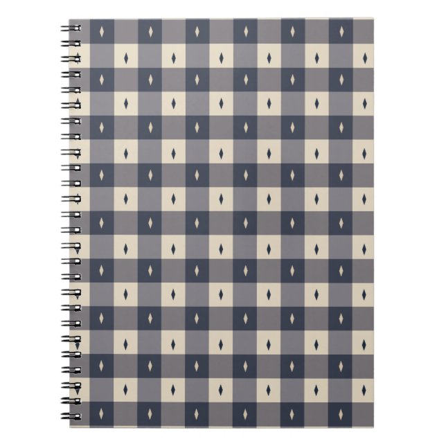 Navy Gray Checkerboard Diamond Pattern Notebook (Front)