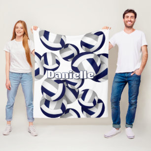 navy gray volleyballs girls sports room decor fleece blanket