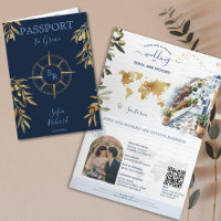 Navy Greece Destination Wedding Passport QR Code