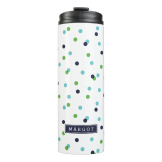 Navy Green and Turquoise Confetti Dots Monogram Thermal Tumbler