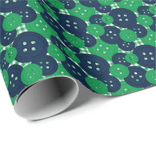 Navy & Green Buttons Gingham - Craft & Sewing Room Wrapping Paper