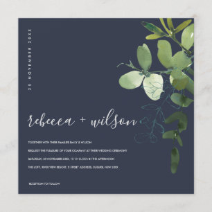 NAVY GREEN EUCALYPTUS FOLIAGE WATERCOLOR WEDDING INVITATION