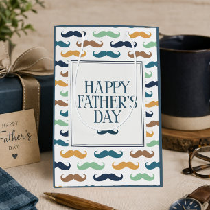 Navy Green Gold Colorful Mustache Father's Day Medium Gift Bag