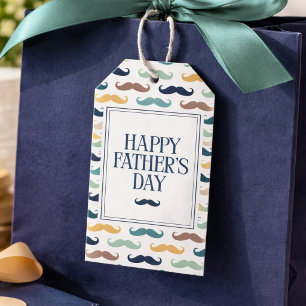 Navy Green Gold Colourful Moustache Father's Day Gift Tags
