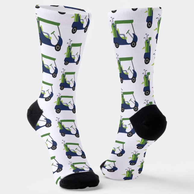Navy & Green Golf Cart Pattern Socks (Angled)