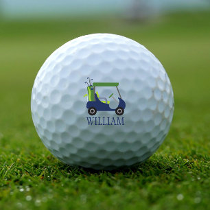 Navy & Green Golf Cart Personalised Golf Balls