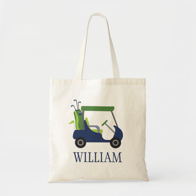 Navy & Green Golf Cart Personalised Tote Bag (Front)
