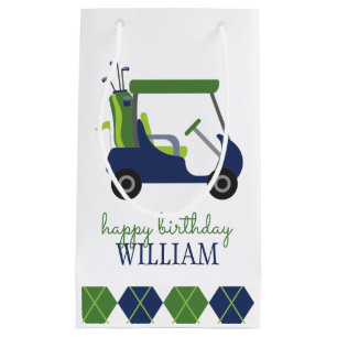 Navy & Green Golf Cart Personalized Gift Bag