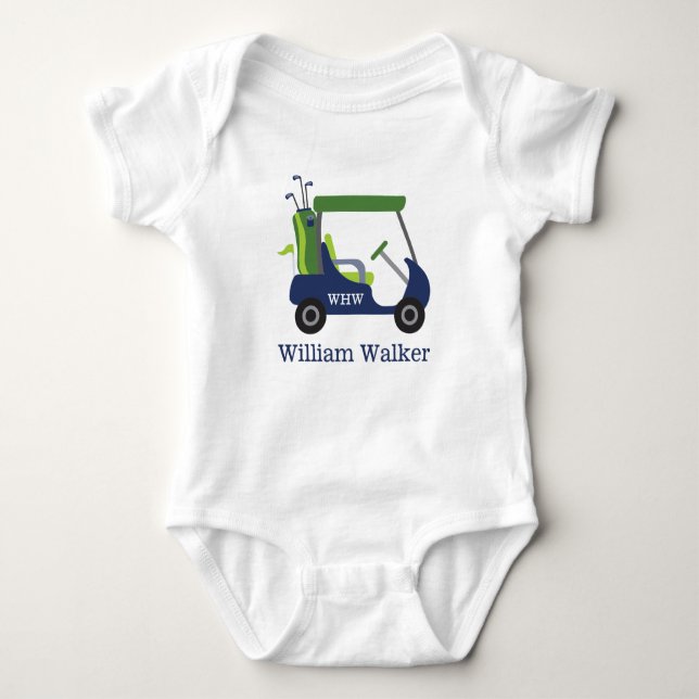 Navy & Green Golf Personalised Baby Bodysuit (Front)