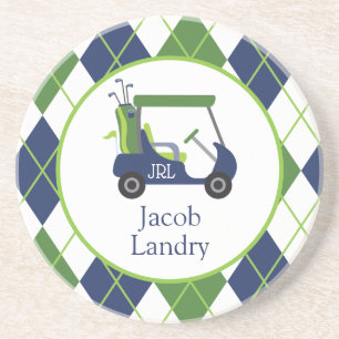 Navy & Green Golf Personalised Coaster