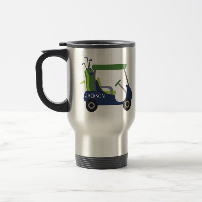 Navy & Green Golf Personalised Commuter Mug (Left)