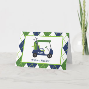 Navy & Green Golf Personalised Folded Note Cards