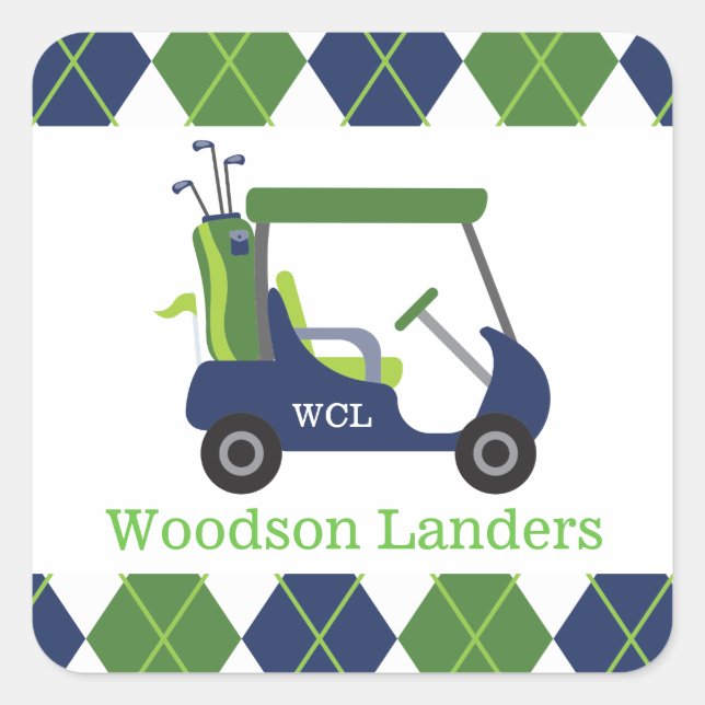 Navy & Green Golf Personalised Stickers (Front)